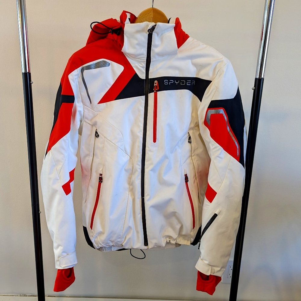 Spyder White & Red Ski Jacket - Thinsulate - Removable Hood - Men's Medium